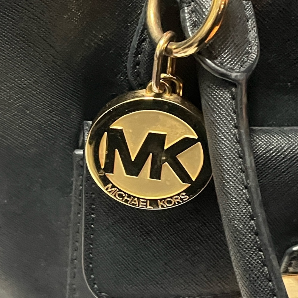 Michael Michael Kors Bridgette Medium East West Leather Tote Bag Black Gold - Picture 8 of 15